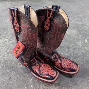 New Ferrini Western Boots Womens 10 B Black Burnt Orange Stingray Italy